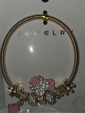 Gold-Tone Bracelet with Pink Enamel & Crystal Charms